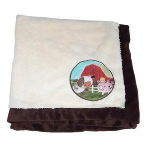 Fisher Price Cow Pig Chick Barn Farm Cream Brown Soft Lovey Blanket 28" X 28"